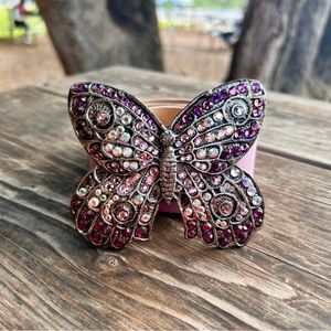Vintage Bebe Leather Belt with Swarovski Butterfly Buckle in purple hues BLING